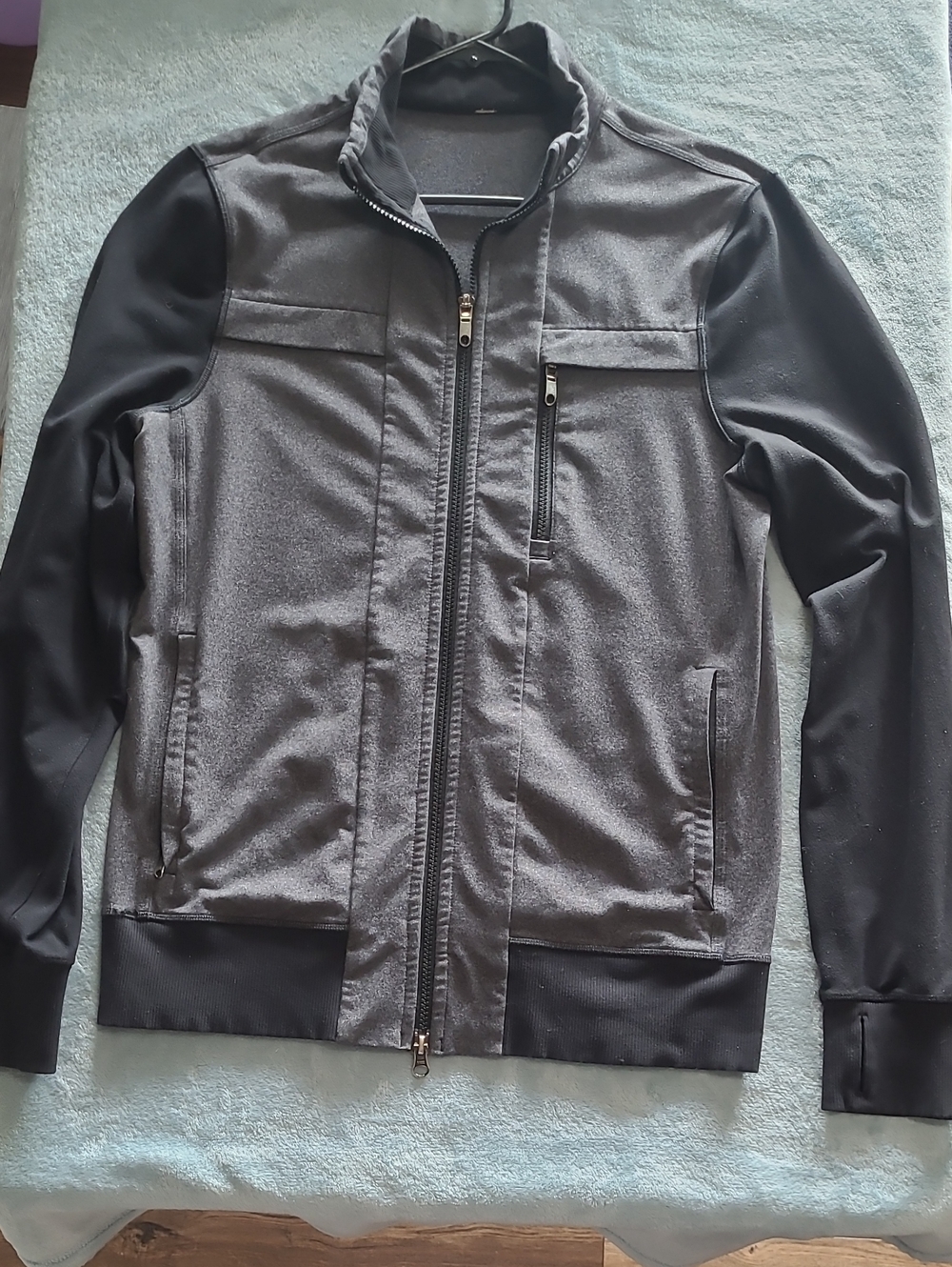 Men's Lululemon Gray Full Zip Track Jacket with Black Sleeves